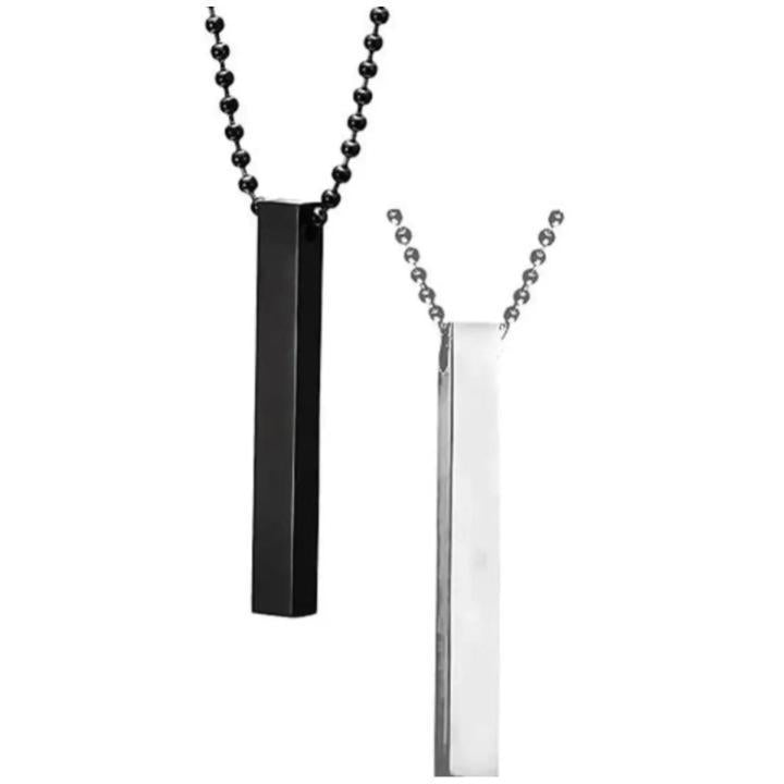 Men’s Vertical Bar Pendant Necklace – Dual Set (Black & Silver)