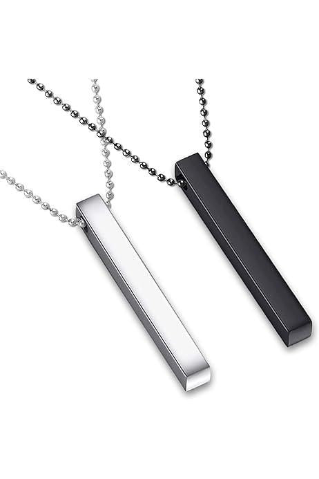 Men’s Vertical Bar Pendant Necklace – Dual Set (Black & Silver)