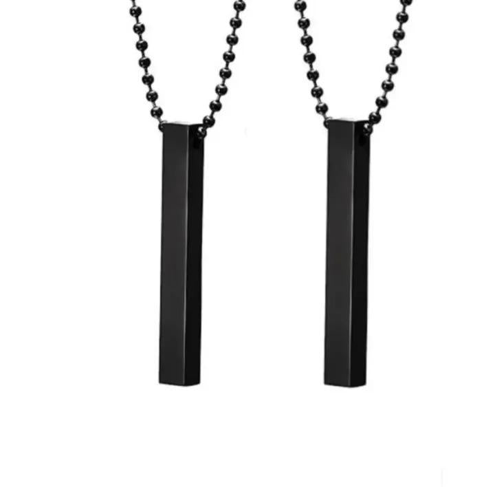 Men’s Vertical Bar Pendant Necklace – Dual Set (Black & Silver)