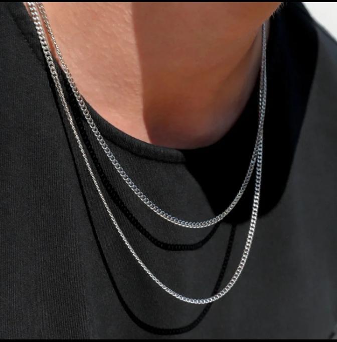 Layered Cuban Chain Necklace – Silver Street Style